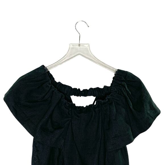 Pepitos Positano S Black Pleated Ruffle 100% Linen Top Breathable Travel - Picture 4 of 8